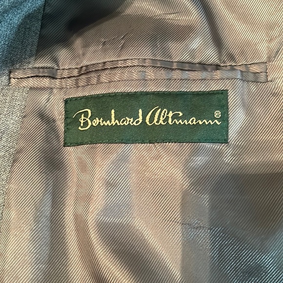 📸Bernhard Altmann Gray Men Suit Jacket Blazer Bronze Crescent Buttons 44 Long - Picture 3 of 17